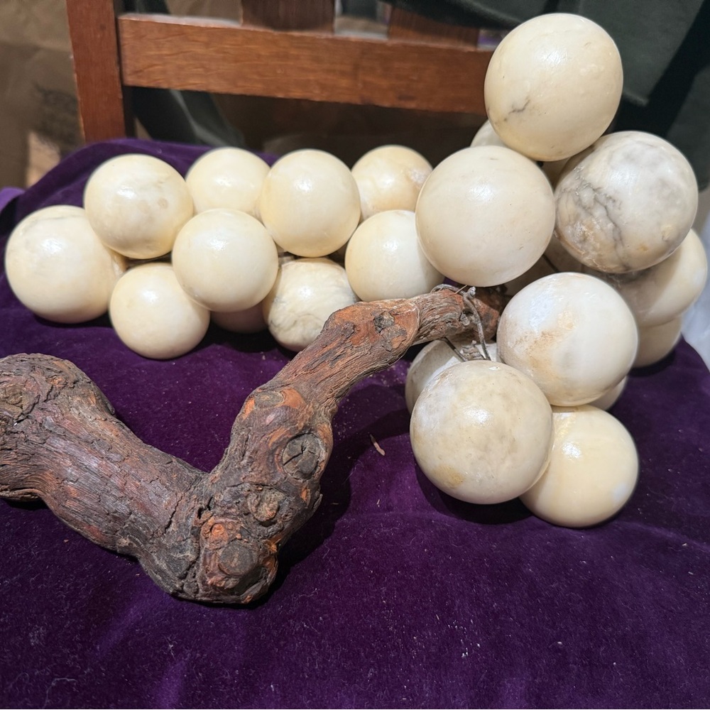 Vintage Italian Centerpiece of an Ivory Marble Grape Cluster 16x13”